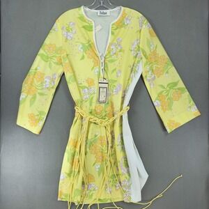 Dalton Floral Tunic Dress Women 14‎ Yellow Vintage 70s Mod Retro NEW Belted